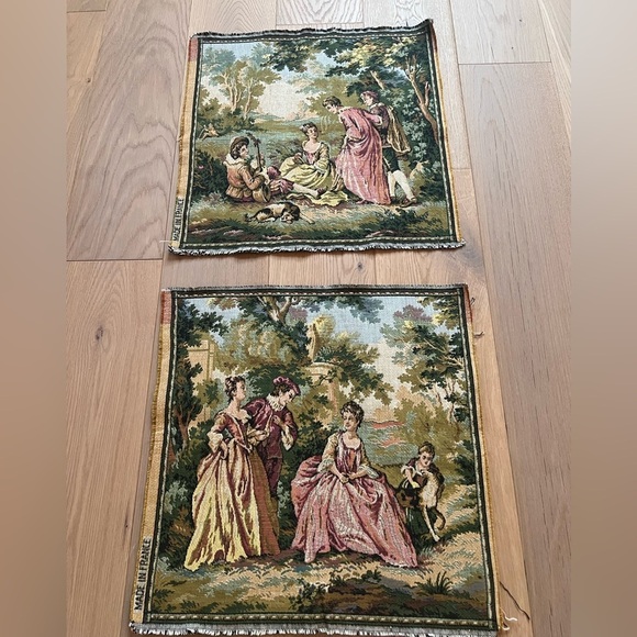 Other - 2 Vintage Pastoral Scene needle point Tapestry French courtship Aubusson Gobelin
